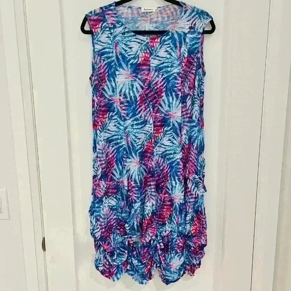 *NWT* BRAND NEW Periwinkle by Barlow Sleeveless Ruched Hem Tropical Sundress